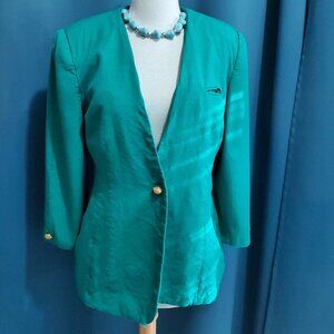 VTG Jacqueline Ferrar Teal Suit Set | Shrunk | Gold Button Blazer & Pencil skirt